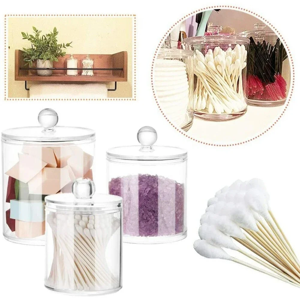Set of 3 Cotton Ball & Swab Organizer, Acrylic Holders Multipurpose 10oz, 22oz